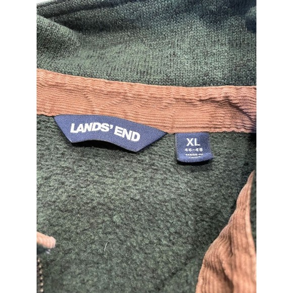 Lands End Men’s 1/4 Zip Sweater XL Corduroy Collar Pockets Pullover Fleece Lined - Picture 4 of 12